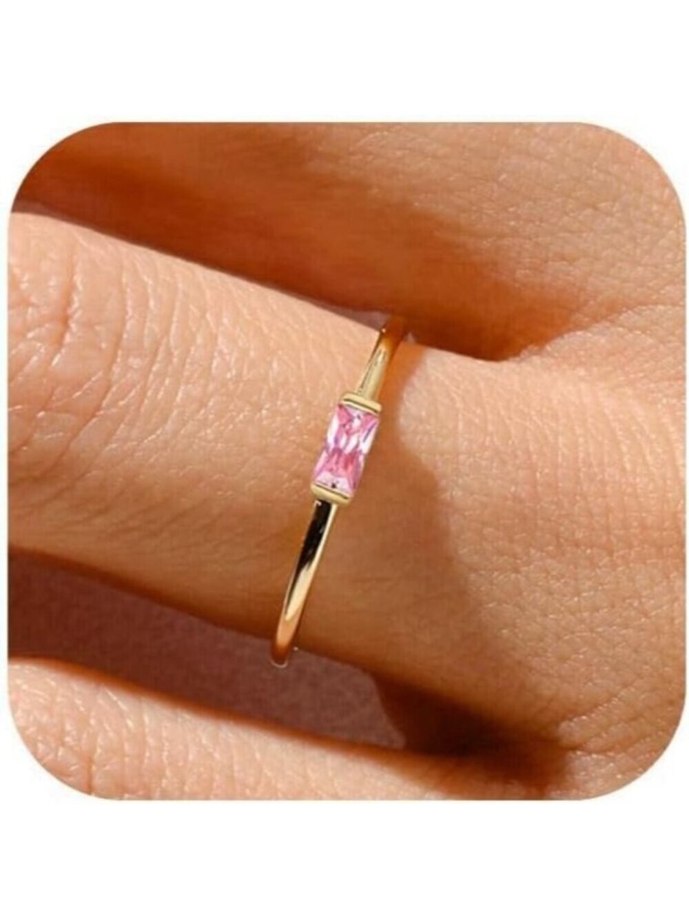 Women White/gold Non Tarnish Dainty 14k Gold Plated Baguette Emerald Stone Ring